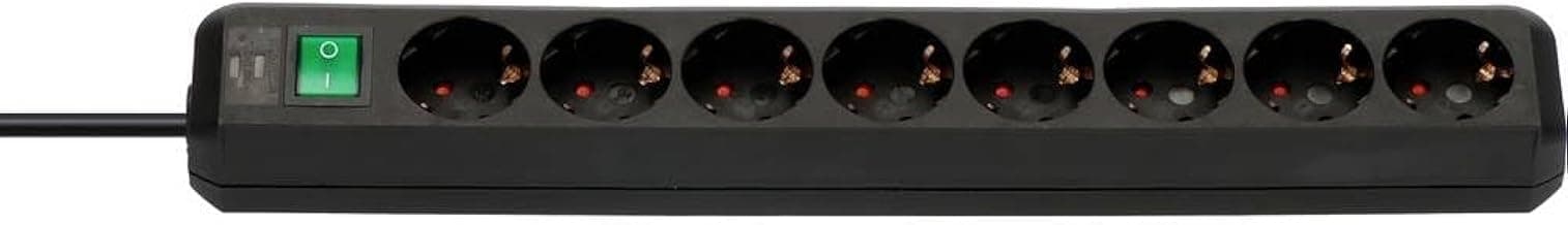 Brennenstuhl Eco-Line regleta de enchufes con 8 Tomas (regleta eléctrica con protección de Contacto Aumentada, Interruptor y Cable de 3m) Negro