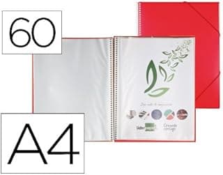 Carpeta liderpapel escaparate con espiral 60 fundas polipropileno din a4 rojo