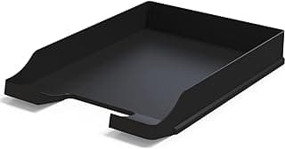 Bandejas portadocumentos tamaño A4 Negro - Organizador Escritorio apilable - Bandeja plástico para Oficina - Archivador Papeles - Cestas de Correo - 35x25x5,2 cm (Paquete de 5)