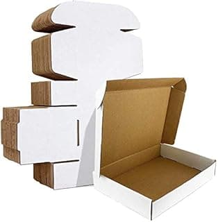 RLAVBL 28x20.4x5.1cm(11x8x2in） Cajas de Carton con Tapa para Envios de Paquete, 25 Pack, Cajitas de Papel Kraft para Regalo o Embalaje, Blanco