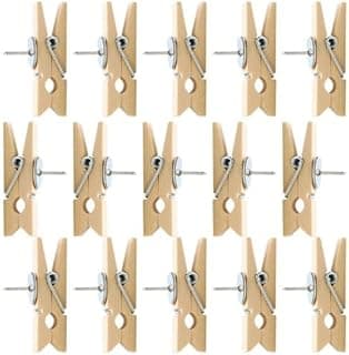 50 Piezas Pinzas de Madera con Pasadores, Clips de Chincheta para Tableros de Corcho Clips de Foto Multiusos de Madera Tachuelas Duraderas para Proyectos de Arte Oficina Hogar y Escuela 35x7mm