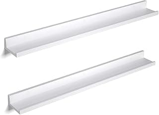 SONGMICS Estantes de Pared, Juego de 2, Estantes Flotantes, Ancho de 80 cm, para Marcos de Fotos y Adornos, para Salón, Oficina en Casa, Baño, Cocina, Blanco Mate LWS080W01