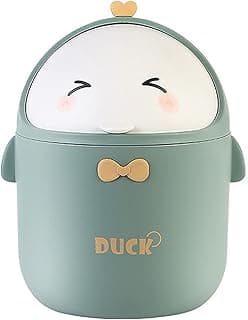 SYULCR Papelera Escritorio Pequeña, Cubo Basura Cocina, Cubo Basura Baño, Cubo de Basura Portátil Estilo Dibujos Animados Lindo, Papelera con Tapa para Oficina, Cocina, Dormitorio (verde)