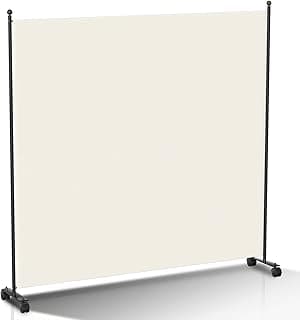 Peviasot Biombo con ruedas, biombo plegable de 1 pieza, biombo de metal y poliéster, ajuste flexible, protección visual, para casa, oficina, terraza, 187 x 181 cm, color beige