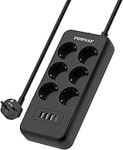 POWSAF Regleta de enchufes con Puerto USB-C, 6 Tomas de Corriente, 3 Puertos USB-A y 1 Puerto USB-C, con Interruptor, Adecuada para el Trabajo Desde casa - Negro.