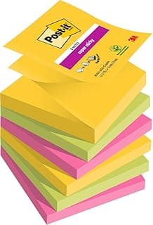 Post-it Super Sticky Notas en zigzag, Colección Carnival, 76mmx76mm, 90 hojas/bloc, 6 blocs/paquete