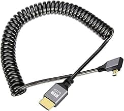 chenyang Cable micro HDMI en espiral elástico HDMI 1.4 a Micro HDMI 90 grados en ángulo recto 4K 60Hz cable de extensión