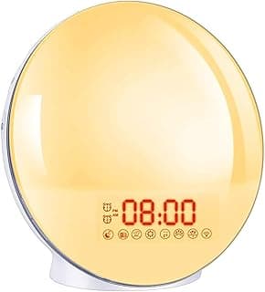 Despertador Luz, Wake Up Light, Bawoo Despertador de Simulación de Amanecer y Atardecer, 20 Niveles Brillo, 2 Alarmas, 7 Sonidos Naturales, Función Snooze, Radio FM para adultos y niños