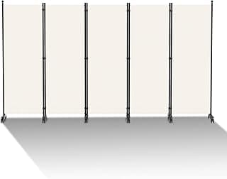 Peviasot Biombo biombo con ruedas, 5 piezas, 284 x 181 cm, separador de ambientes, opaco, para interior, para casa, oficina, terraza, color beige