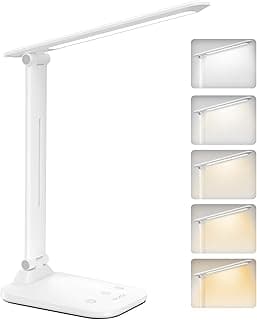 BICKON Lampara Escritorio LED Plegable & Portátil, 5 Modos y Luminosidad Ajustable, Cuidado Ocular con USB, Función de Memoria, Temporizador