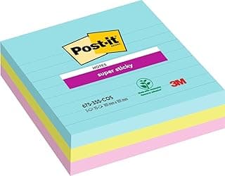 Post-It Super Sticky Notas Grandes, Colección Cosmic, Con Líneas, 101 mm x 101 mm, 3 Blocs, 90 Hojas/Bloc - Notas Adhesivas para Listas de Tareas y Recordatorios