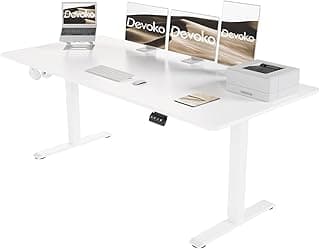 Devoko Escritorio Elevable Eléctrico 180 x 80cm,Escritorio Regulable en Altura con Gancho, 71-119 cm, 2 Opciones de Memoria Inteligente, Adecuado para Estudiar Trabajar（Blanco）