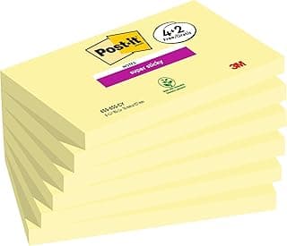 Post-it Super Sticky Notas, Canary Yellow, 4 Blocs + 2 GRATIS, 76 mm x 127 mm, 90 Hojas/Bloc - Notas Extra Adhesivas para Listas de Tareas y Recordatorios