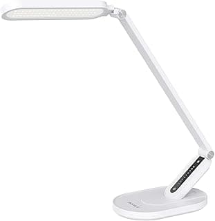 JKSWT Lámpara de escritorio LED, Lámparas de mesa para el cuidado de ojos protege los ojos Lámpara de oficina regulable con 5 modos de color Puerto de carga USB Control táctil y función de memoria