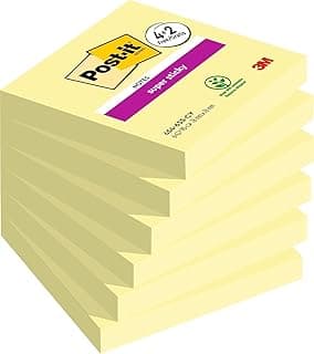 Post-it Super Sticky Notas, Canary Yellow, 76 mm x 76 mm, 90 hojas/bloc, 4 blocs/paquete + 2 GRATIS - Notas Extra Adhesivas para Listas de Tareas y Recordatorios