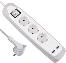 Electraline Gummy 62153 Regleta Base 3 Enchufes y 2 USB 2.1A - Cover de silicona - cable 2 m clavija plana