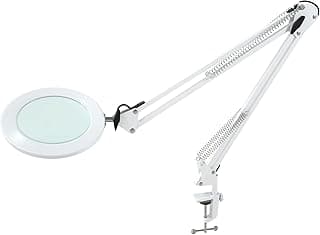 Lámpara de Aumento/Luz de Trabajo - Lente de Cristal 105 mm 5 Dioptrías, 750 Lúmenes Regulable 3 Colores, Brazo Articulado 90 cm para Trabajos de Precisión y Bricolaje