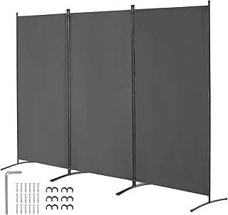 VEVOR Biombo Separador de Ambientes de 2600 x 1840 x 520 mm, Separador Plegable de Ambientes de 3 Paneles Mampara de Privacidad para Interiores, Separador de Ambientes para Oficina, Dormitorio, Gris