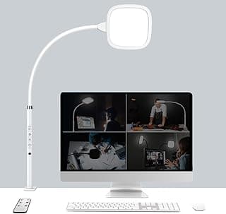 Hapfish Flexo led escritorio con abrazadera, 20W Lampara monitor con mando distancia, alta luminosidad, rotación 360°, superficie de luz amplia, lámpara mesa para estudio ordenador pantalla –Blanco