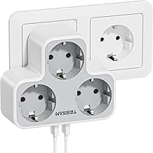 TESSAN Ladron Enchufes Plano Modernos, Triple Enchufe Multiples con 2 USB A, 5 en 1 Ladrón Multienchufe Pared, Regleta Pared 3600W para Cocina, Hogar, Cargador Multiple Compatible con Phone, Gris