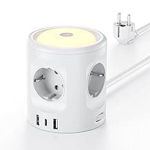 Torre Regleta Enchufes 16A con Luces LED Nocturnas 3 Modos de Iluminación, Cubo Regleta Enchufes con USB Alargador Enchufe 2M, Ladron Enchufes con Interruptor para Casa Oficina Enchufe Regleta