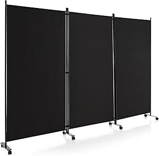 COSTWAY Biombo Separador de Ambientes de 3 Panel con Ruedas Bloqueables, Pared de Separador, Separador de Privacidad Independiente para Sala de Estar, Dormitorio