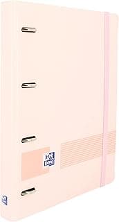 Oxford Live & Go, Archivador 4 Anillas Plástico Polyfoam con Recambio y Goma. Tamaño A4+, Pizarra Extraíble, Hoja de Pegatinas, Recambio con 5 Bandas Color y Cuadrícula 5x5, Color Rosa Pastel