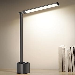 bravzurg Lampara de mesa recargable sin cables, 5000mAh Luz escritorio de aluminio con bateria, portatil plegable y regulable, Flexo escritorio para trabajo oficina, mesita de noche, exterior (Gris)