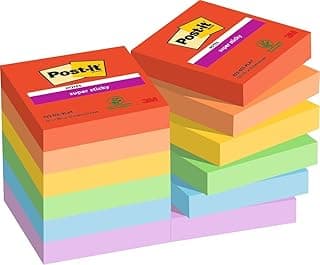 Post-it Notas Super Sticky Colección Playful Color - Paquete de 12 Blocs, 90 Hojas por Bloc (47,6 mm x 47,6 mm) - Colores Variados - Notas Autoadhesivas para Listas de Tareas y Recordatorios
