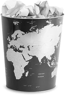 Balvi Papelera Globe Color Gris diseño Mapa Mundo Lata 26x22x17,7 cm
