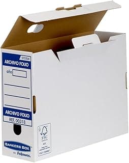 Bankers Box 0031802 - Caja de Archivo Definitivo System Lomo 100 mm, Folio, Montaje Automático, Color Blanco y Azul, 10 unidades