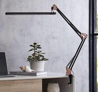 SKYLEO Lámpara Escritorio LED - Flexo LED Escritorio Potente con clip - Protección ocular Lampara - 5 modos de luz X 11 niveles de brillo - Oro Rosa con Negro