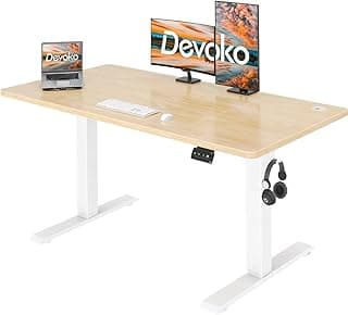 Devoko 120x60 cm Escritorio Regulable en Altura, Escritorio Elevable Eléctrico Telescópico Bidireccional, Escritorio de Oficinay Hogar, para Estudio en Casa con Tablero Ensamblado, Beige