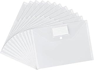 Vicloon Carpetas Para Archivo, 12Pcs Carpetas de Plástico A4 Bolsas de Documentos con Botón para Documentos, Certificados, Recibos, Oficina y Escolar, Colores