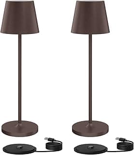 Klighten 2 Piezas LED Lámpara de mesa Regulable Recargable, Lámpara de escritorio de Carga USB, Color óxido, 3000K de luz cálida, Aluminio, Imperméable IP54, para Interiores y Exteriores