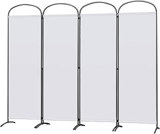 Angel Living Biombo Separador de 4 Paneles con el Techo y la Base en la Forma Curv, Decoración Elegante, Separador de Ambientes Plegable, Divisor de Habitación, 224x182 cm (Blanco)