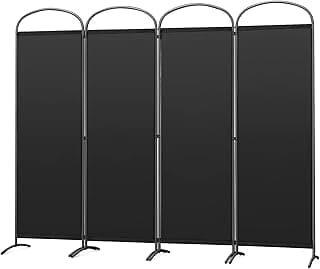 Angel Living Biombo Separador de 4 Paneles con el Techo y la Base en la Forma Curv, Decoración Elegante, Separador de Ambientes Plegable, Divisor de Habitación, 224x182 cm (Negro)