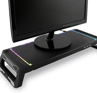 DeepGaming SN06 Soporte de Monitor para Escritorio Gaming con Cajón de Almacenamiento, Soporte para Móvil, 10 modos de Ilulimación RGB y Hub USB de 3 Puertos (1 x USB3.0 + 2 x USB2.0). Negro