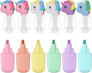 AYESY 6 Piezas Mini Resaltadores,Lindo Juego de Resaltadores para Unicornio 6 colores Diferentes Subrayadores Pastel para Fiestas,Cumpleaños, Tarjetas de Felicitación, Pintura,Carteles, Escuela