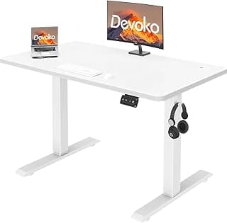 Devoko 100x60 cm Escritorio Regulable en Altura, Escritorio Elevable Eléctrico Telescópico Bidireccional, Escritorio de Oficinay Hogar, para Estudio en Casa con Tablero Ensamblado, Blanco