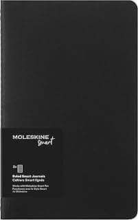 Moleskine Smart Cahier Journals, Juego de 2 Cuadernos Digitales con Páginas con Rayas, Compatible con Pen+, Cubierta de Cartón, Tamaño Grande 13 x 21 cm, Color Negro, 80 Páginas