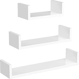 SONGMICS Estantes de Pared, Juego de 3, Estantes Flotantes, Estantes Colgantes, Longitud 30/45/60 cm, Carga de 10 kg, para Salón, Oficina, Baño, Cocina, Blanco Brillo LWS66W