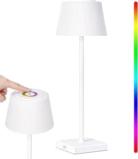 Lámpara de Mesa inalámbrica regulable, Lampara Inalámbrica Lampara Tactil Táctil Regulable 8 colores USB-C Recargable impermeable para Jardín Mesa Comedor Dormitorio Balcón Hotel Restaurante (Blanco)