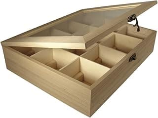 Rayher Caja de madera con compartimentos y tapa, 28,5x23,5x7 cm, caja para té y accesorios, 6241500
