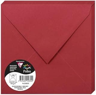 Clairefontaine 50023 C Pack de 20 sobres 16,50 x 16,50 x 0,10 cm, color Rouge Groseille 16,50 x 16,50 x 0,10