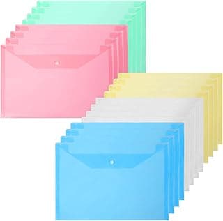 Vicloon Carpetas Para Archivo, 15Pcs Carpetas de Plástico A4 Bolsas de Documentos con Botón para Documentos, Certificados, Recibos, Oficina y Escolar, 5 Colores