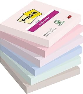 Post-It Notas Super Sticky Colección Soulful Color, Paquete de 6 Blocs de Notas, 90 Hojas por Bloc, 76x76 mm, Rosa, Morado, Verde, Gris, Azul, Extra Adhesivas para Listas de Tareas y Recordatorios