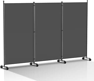 Peviasot Biombo biombo con ruedas, 3 piezas, 263 x 181 cm, separador independiente, opaco, para interior de casa, oficina, terraza, antracita
