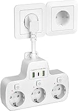 Ladron Enchufes con Interruptor,Regletas Enchufes USB C 3 Tomas Regleta Enchufes con Interruptor Individual Ahorro Energía Adaptador Enchufe Multiple Pared con 3 Carga Rápida USB,Cable 0,1m,Blanco
