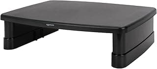 Amazon Basics Rectangular Soporte de Escritorio Ajustable para Monitor de Ordenador para Reducir la tensión del Cuello, se Adapta a monitores y Ordenadores portátiles de hasta 22 Libras, Negro